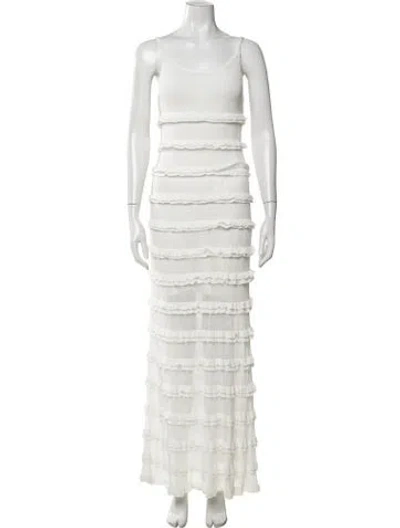 Pre-owned Claudie Pierlot Scoop Neck Long Dress In Neutrals/white