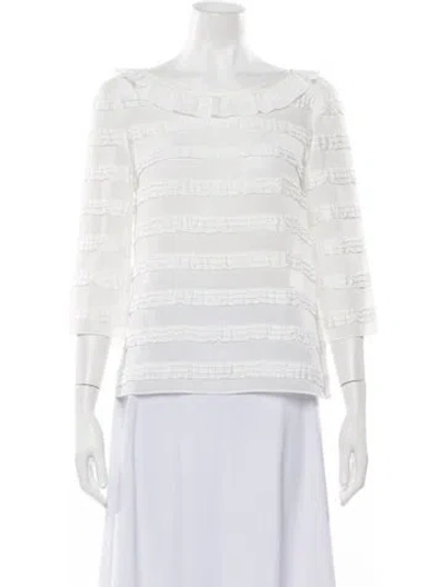Pre-owned Claudie Pierlot Scoop Neck Three-quarter Sleeve Blouse W/ Tags In White