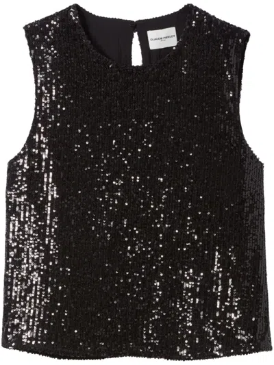 Claudie Pierlot Womens  Split-back Sequin-embellished Woven Top In Noir / Gris