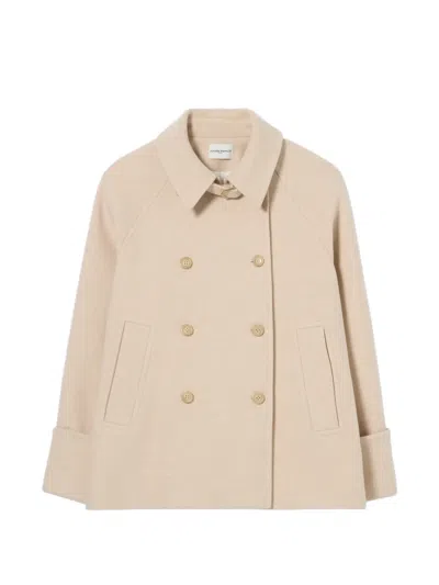 Claudie Pierlot Short Peacoat With Shirt Collar In Neutral
