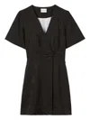 Claudie Pierlot Womens Black Wrap-front Short-sleeve Jacquard Mini Dress In Black