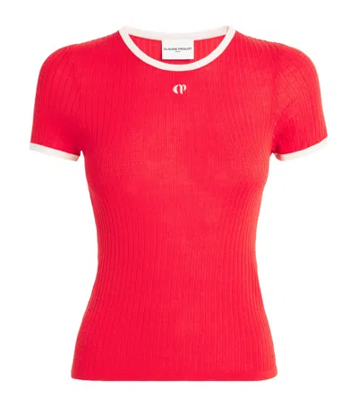 Claudie Pierlot Silk Knitted Logo T-shirt In Red
