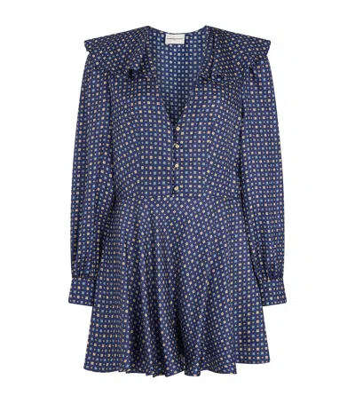 Claudie Pierlot Silk Printed Mini Dress In Blue