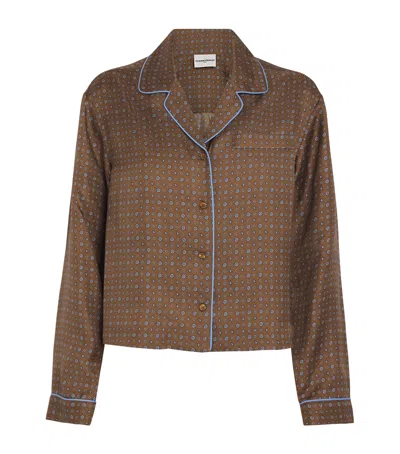 Claudie Pierlot Silk Printed Pyjama Shirt In Brown