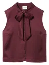 Claudie Pierlot Womens Burgundy Tie-neck Sleeveless Satin Blouse In Burgundy