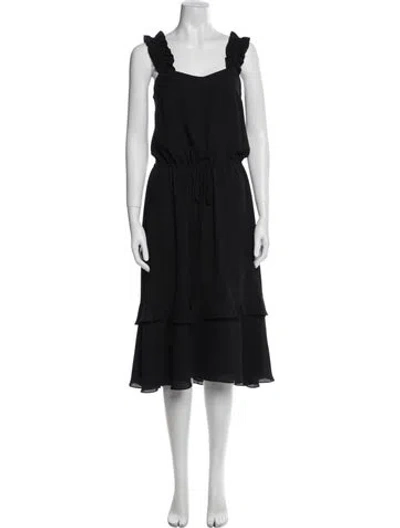 Pre-owned Claudie Pierlot Square Neckline Midi Length Dress In Black