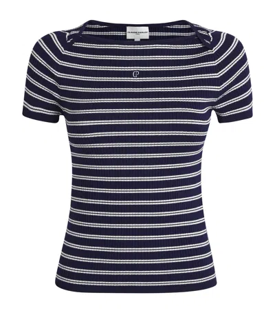 Claudie Pierlot Striped Embroidered T-shirt In Blue