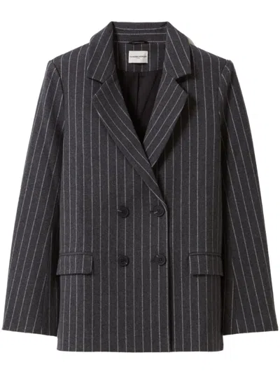 Claudie Pierlot Striped Double-breasted Blazer In Grau