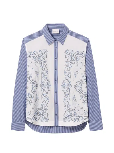 Claudie Pierlot Striped Embroidered Shirt In Blue