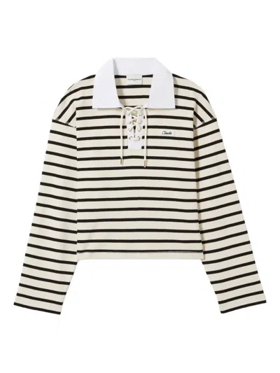 Claudie Pierlot Gestreiftes Poloshirt Mit Schnürung In Neutral