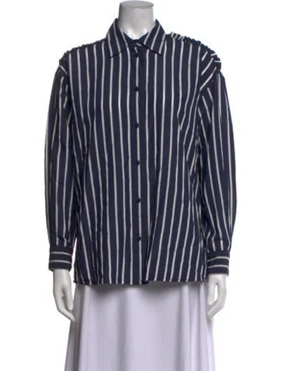 Pre-owned Claudie Pierlot Striped Long Sleeve Button-up Top In Blue