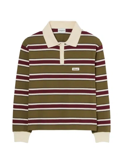Claudie Pierlot Striped Long-sleeve Polo Shirt In Green