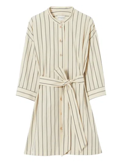 Claudie Pierlot Striped-pattern Belted Mini Dress In Neutral