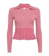 Claudie Pierlot Striped Peplum Polo Sweater In Multi
