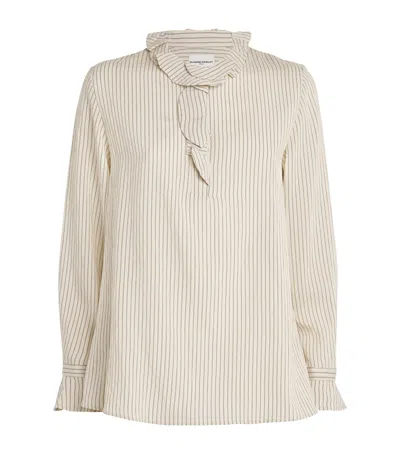 Claudie Pierlot Striped Ruffle-detail Blouse In Neutrals