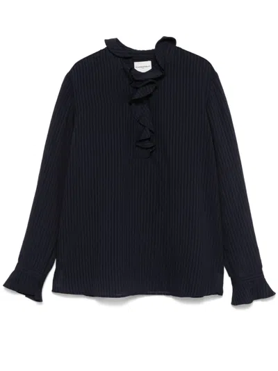 Claudie Pierlot Striped Ruffled Blouse In Blue