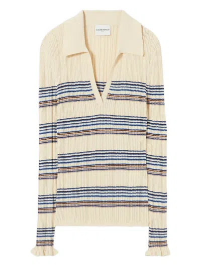 Claudie Pierlot Womens Multicolored Striped Collared Knitted Top In Brown