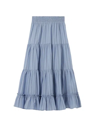 Claudie Pierlot Striped Ruffled-tiers A-line Skirt In Blue