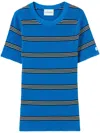 Claudie Pierlot Womens Bleus Striped Short-sleeved Knitted Top Xs In Blue
