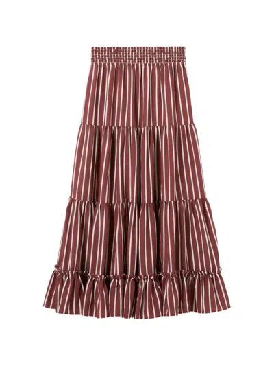Claudie Pierlot Striped Tiered A-line Maxi Skirt In Red
