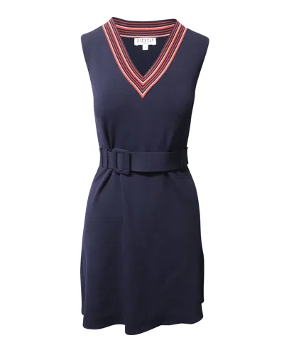 Claudie Pierlot Striped V-neck Knitted Dress In Navy Blue Viscose