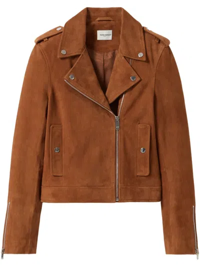 Claudie Pierlot Suede Biker Jacket In Bruns