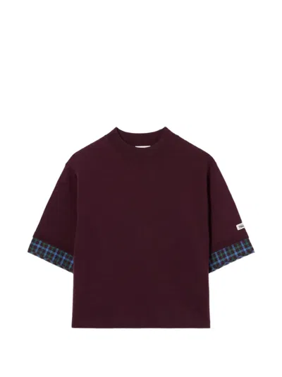 Claudie Pierlot Tartan-trim Short-sleeve Sweater In Brown