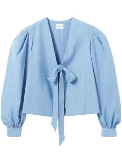 Claudie Pierlot Tie-front V-neck Blouse In Bleus