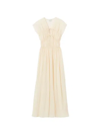 Claudie Pierlot Tie-detail Gathered Maxi Dress In Neutral