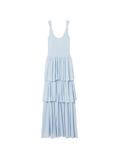 Claudie Pierlot Tiered Knitted Asymmetric Dress In Blue