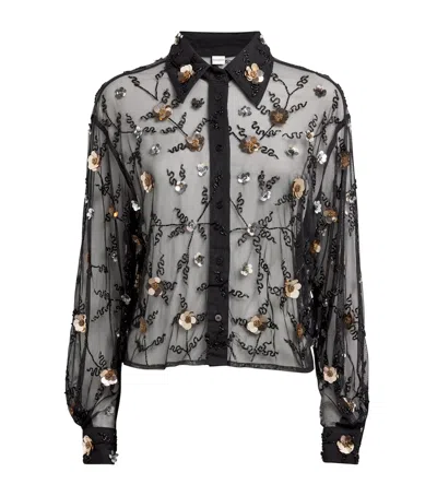 Claudie Pierlot Tulle Embellished Shirt In Black