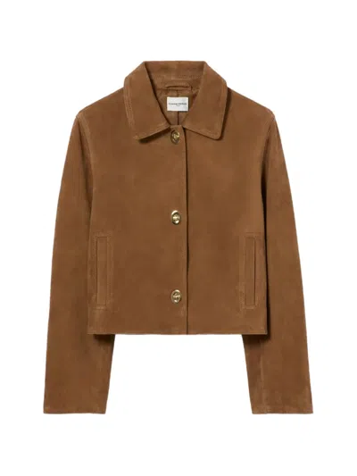 Claudie Pierlot Turn-lock Leather Jacket In Brown