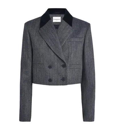 Claudie Pierlot Tweed-velvet Cropped Blazer In Blue