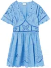 Claudie Pierlot Womens Bleus Butterfly-embroidered Short-sleeve Cotton Mini Dress In Blue