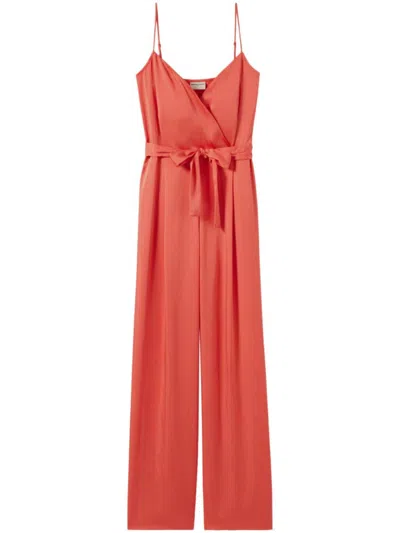 Claudie Pierlot V-neck Satin Jumpsuit In Jaunes / Oranges