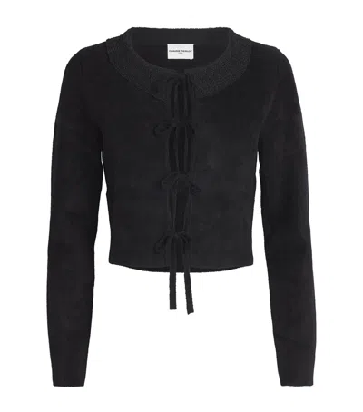 Claudie Pierlot Velvet Bow-detail Cardigan In Black