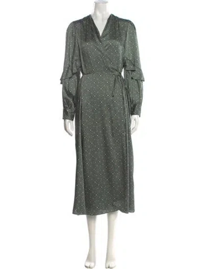 Pre-owned Claudie Pierlot V-neck Long Dress In Green