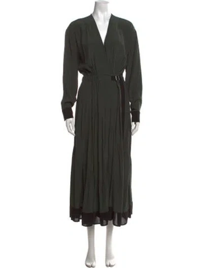 Pre-owned Claudie Pierlot V-neck Long Dress In Green