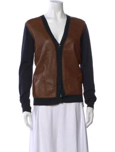 Pre-owned Claudie Pierlot V-neck Long Sleeve Top In Brown