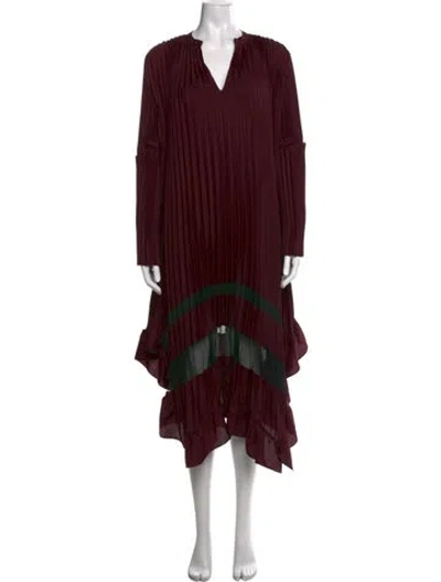 Pre-owned Claudie Pierlot V-neck Midi Length Dress W/ Tags In Burgundy