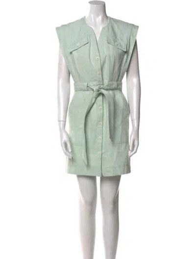 Pre-owned Claudie Pierlot V-neck Mini Dress In Green
