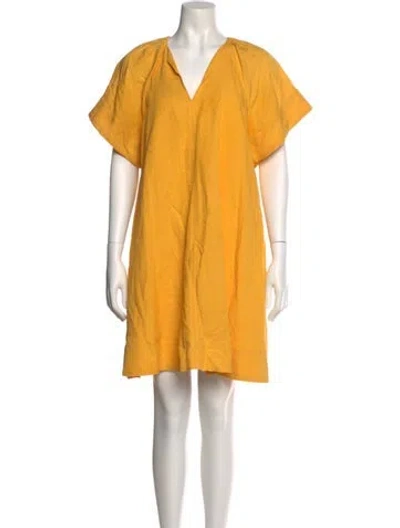 Pre-owned Claudie Pierlot V-neck Mini Dress In Yellow