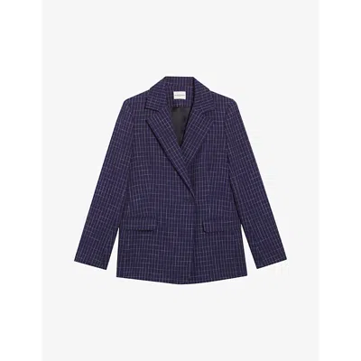 Claudie Pierlot Check-print Single-breasted Blazer In Bleus