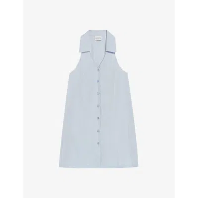 Claudie Pierlot Womens Bleus Riyu V-neck Linen-blend Mini Dress