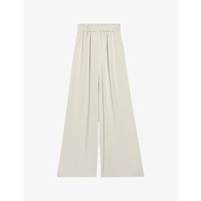 Claudie Pierlot Womens Bruns Smocked-waistband Wide-leg Satin Trousers