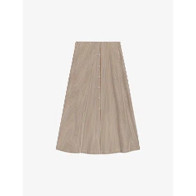 Claudie Pierlot Bronze Striped Midi Skirt In Brown