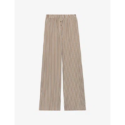 Claudie Pierlot Womens Bruns Stripe-print Elasticated-waist Wide-leg Cotton Trousers
