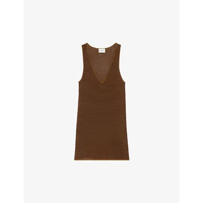 Claudie Pierlot Womens Bruns Stripe-weave Scoop-neck Knitted Vest Top In Brown