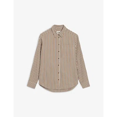 Claudie Pierlot Womens Bruns Striped-pattern Curved-hem Cotton Shirt