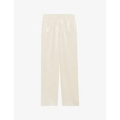 Claudie Pierlot Womens Naturels Sequin-embellished Straight-leg Mid-rise Woven Trousers